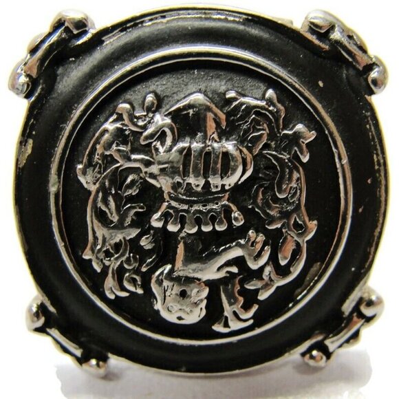 LION Crown Cufflinks Silver Tone Black Enamel Royal Wedding Vtg Signed Swank - Picture 3 of 8